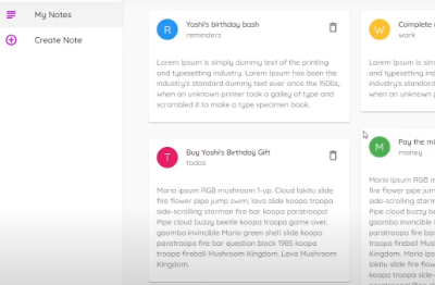 Notes application interface
